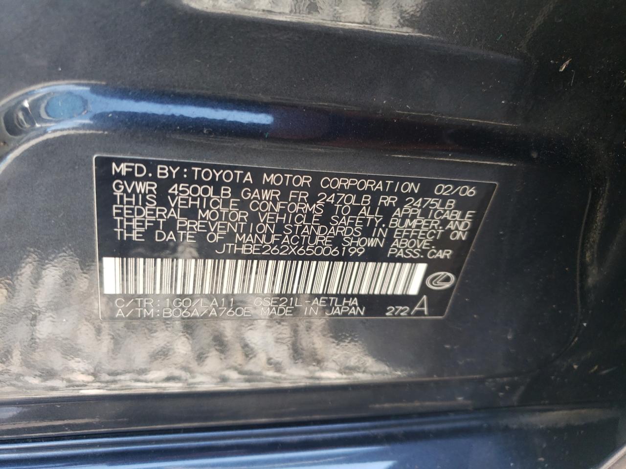 2006 Lexus Is 350 Black vin: JTHBE262X65006199