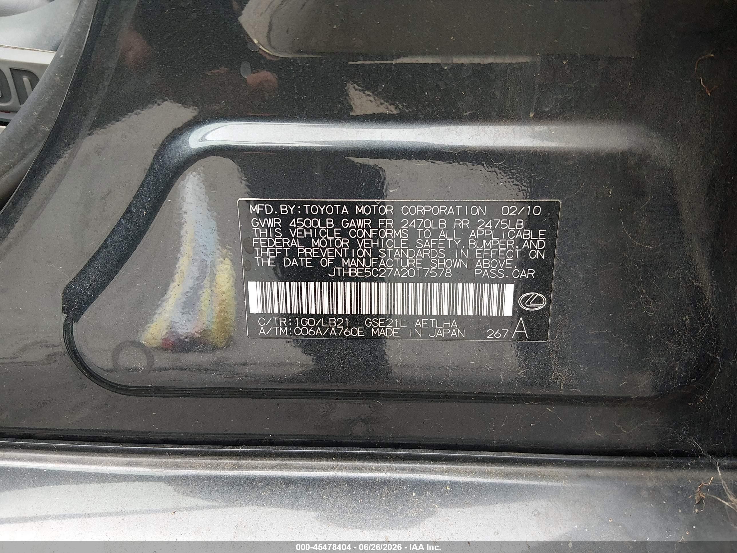 2010 Lexus Is 350   Gray vin: JTHBE5C27A2017578