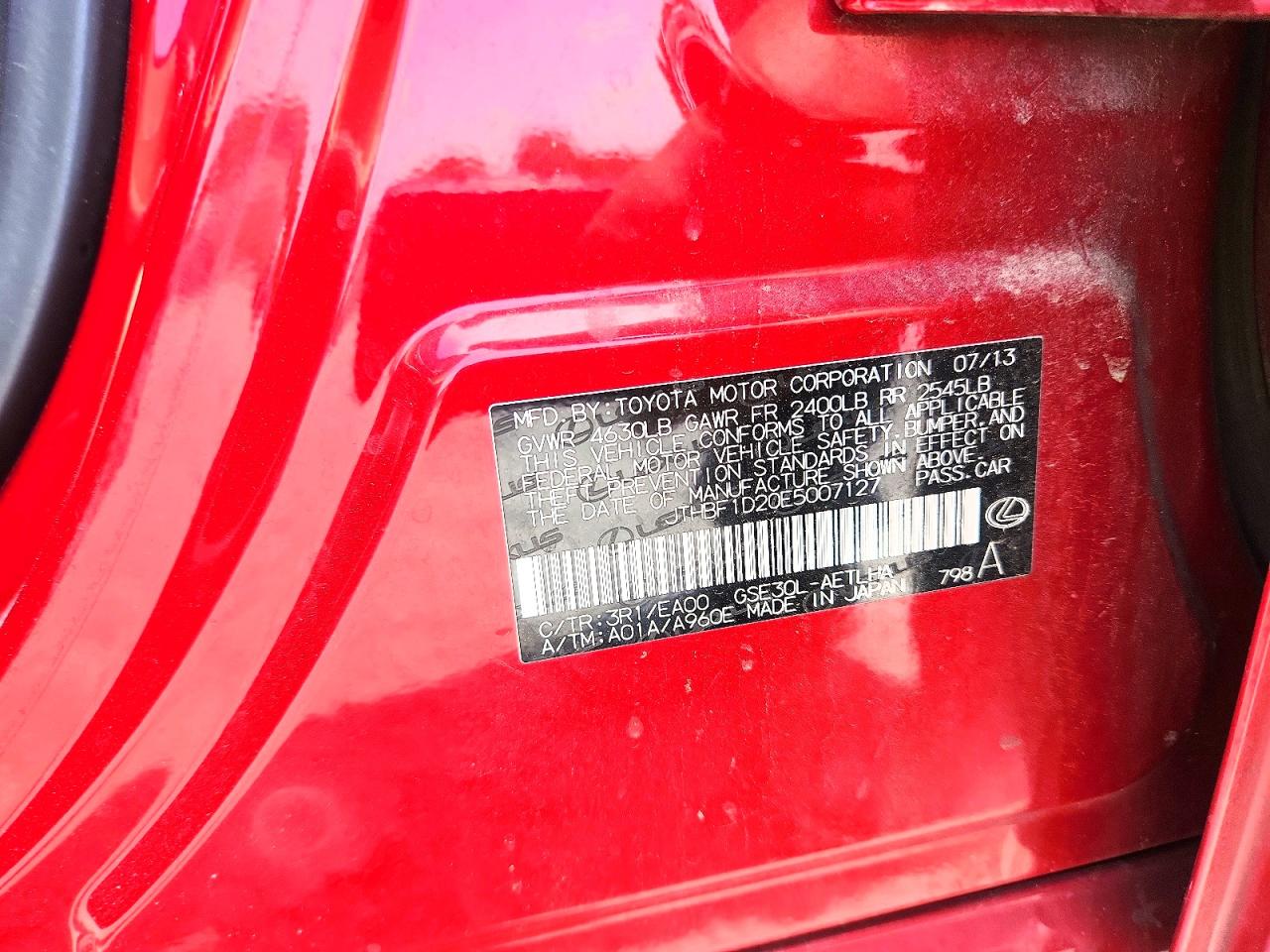 2014 Lexus Is 250 Red vin: JTHBF1D20E5007127