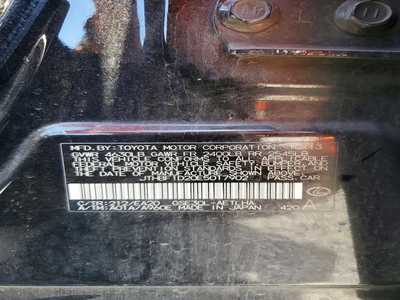 2014 Lexus Is 250 Black vin: JTHBF1D20E5017902