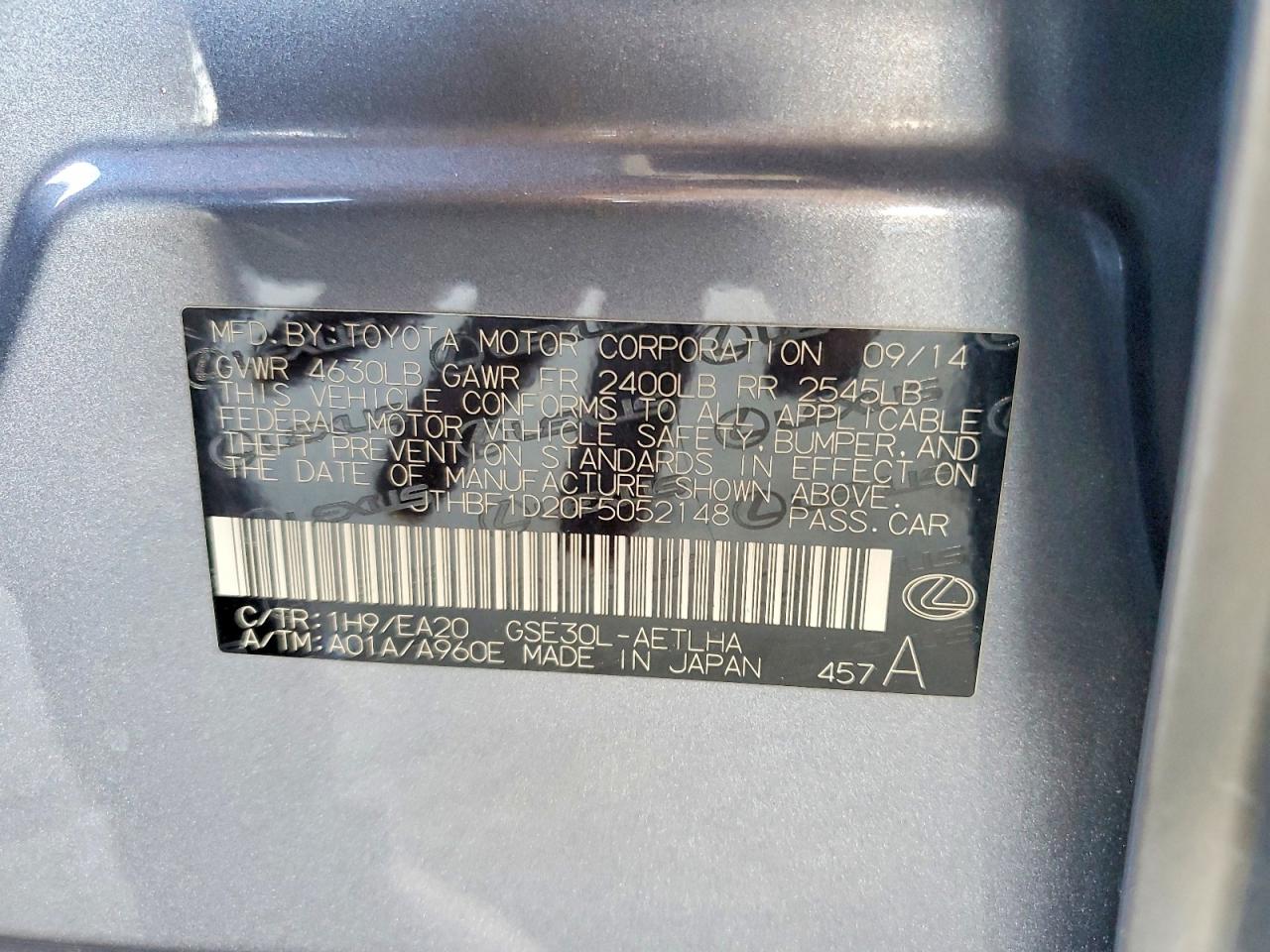 2015 Lexus Is 250 Silver vin: JTHBF1D20F5052148