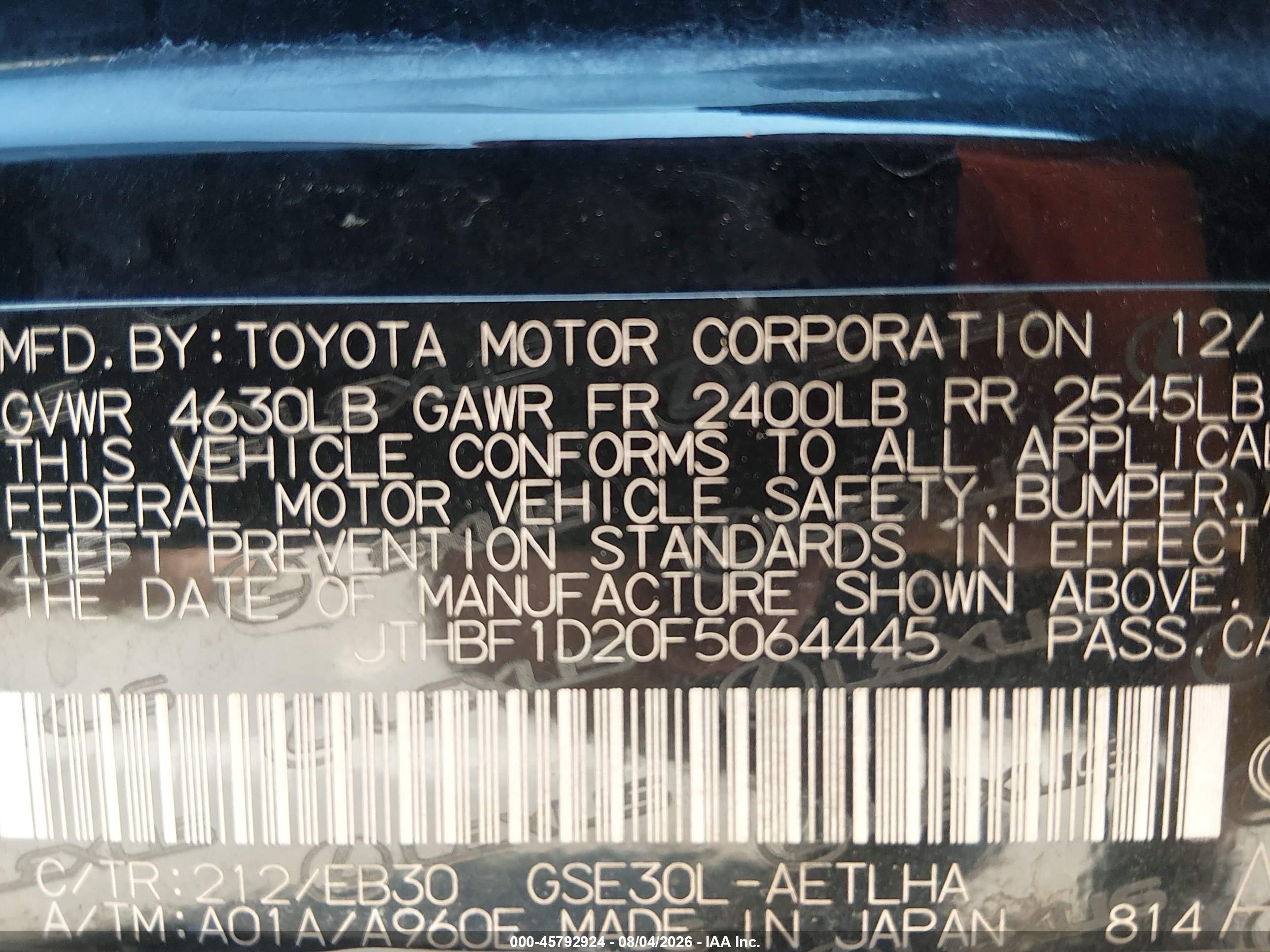 2015 Lexus Is 250   Black vin: JTHBF1D20F5064445