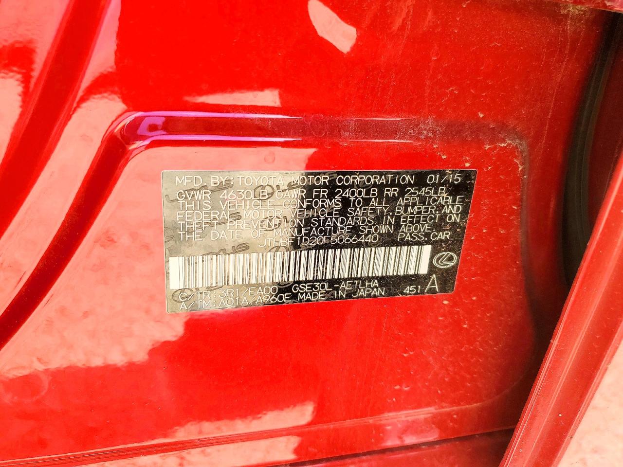 2015 Lexus Is 250 Red vin: JTHBF1D20F5066440