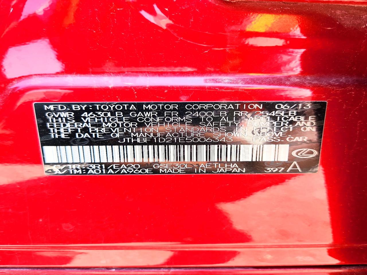 2014 Lexus Is 250 Red vin: JTHBF1D21E5006343