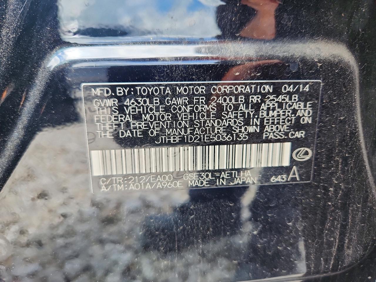 2014 Lexus Is 250 Black vin: JTHBF1D21E5036135