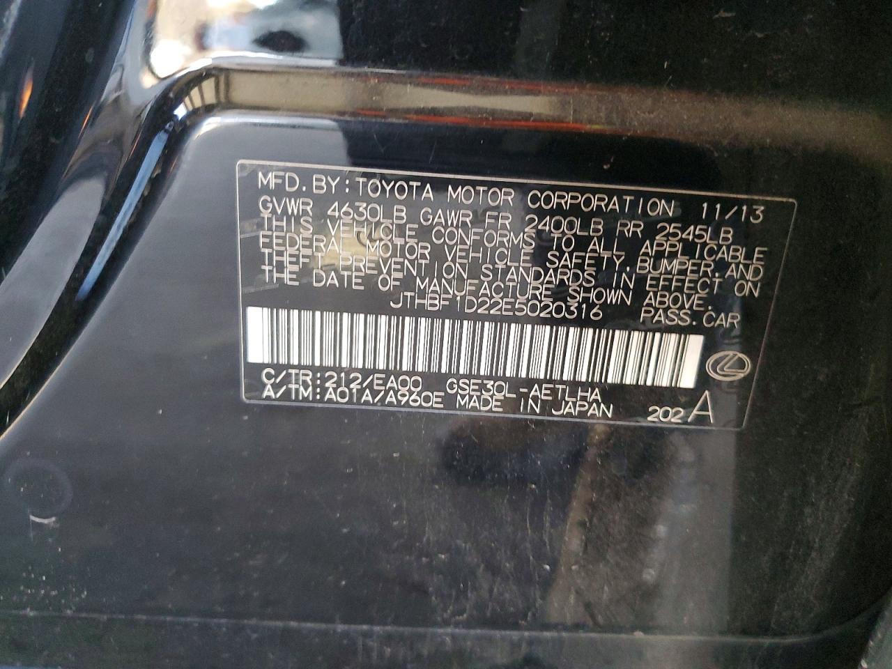 2014 Lexus Is 250 Black vin: JTHBF1D22E5020316