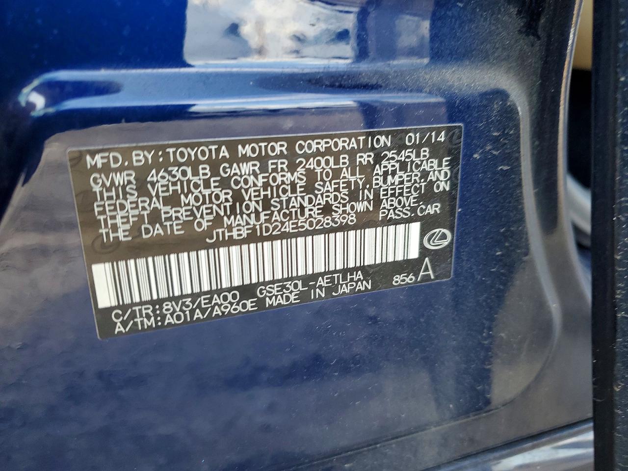 2014 Lexus Is 250 Blue vin: JTHBF1D24E5028398