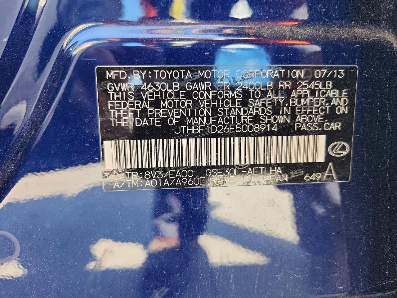 2014 Lexus Is 250 Blue vin: JTHBF1D26E5008914