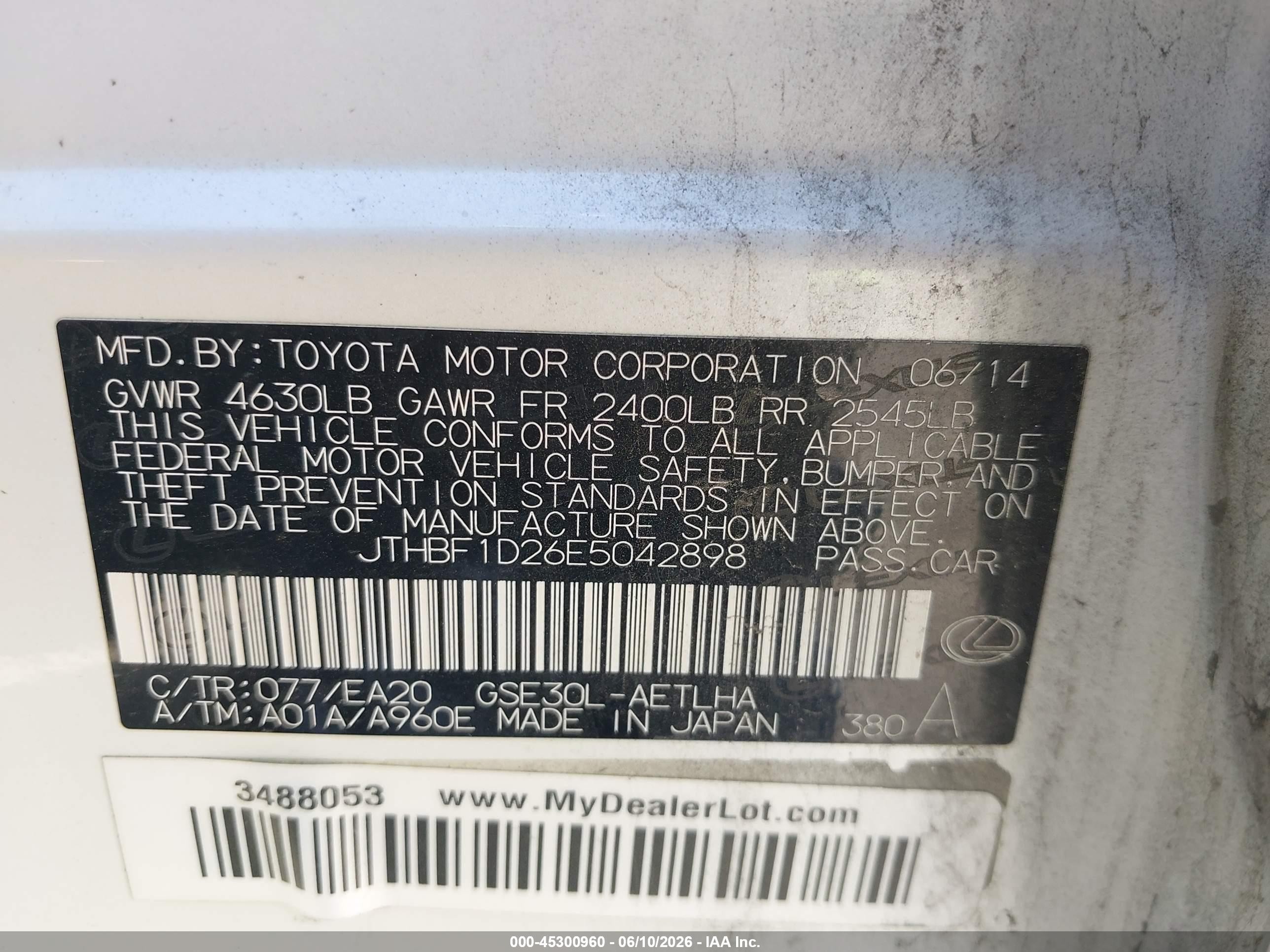 2014 Lexus Is 250 White vin: JTHBF1D26E5042898