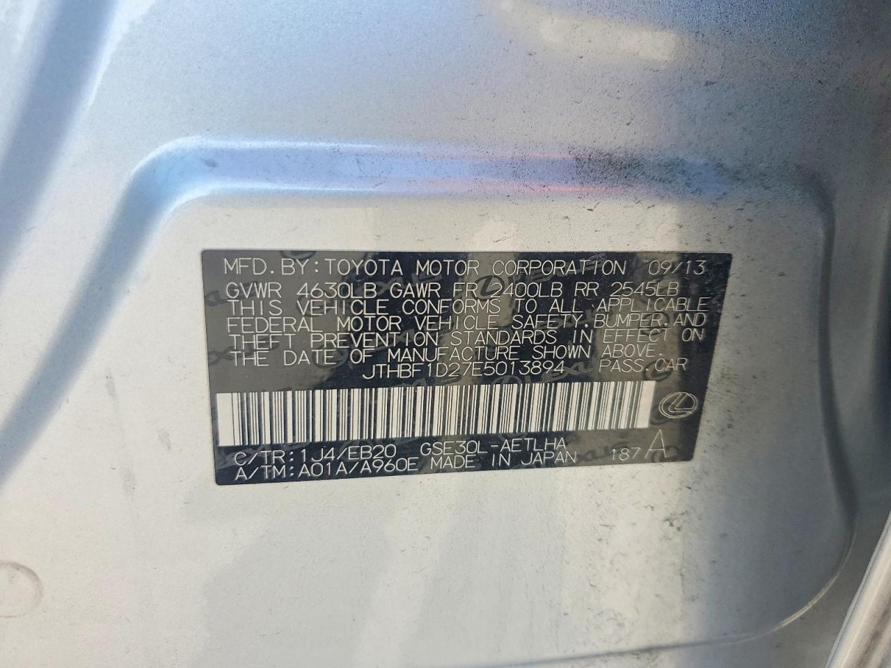 2014 Lexus Is 250 Silver vin: JTHBF1D27E5013894