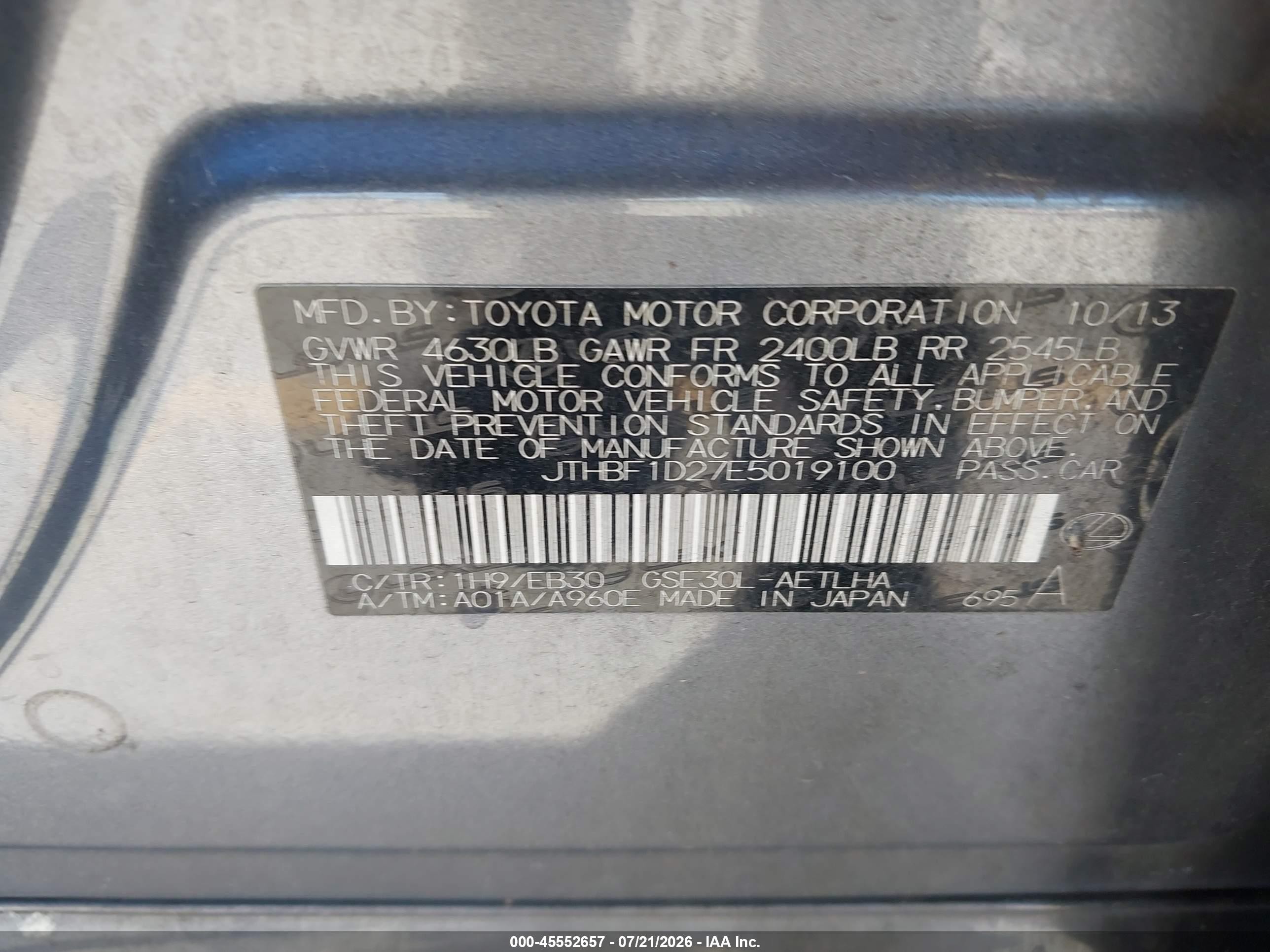 2014 Lexus Is 250   Gray vin: JTHBF1D27E5019100
