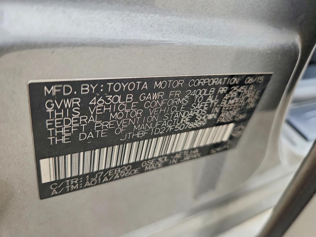 2015 Lexus Is 250 Gray vin: JTHBF1D27F5078889