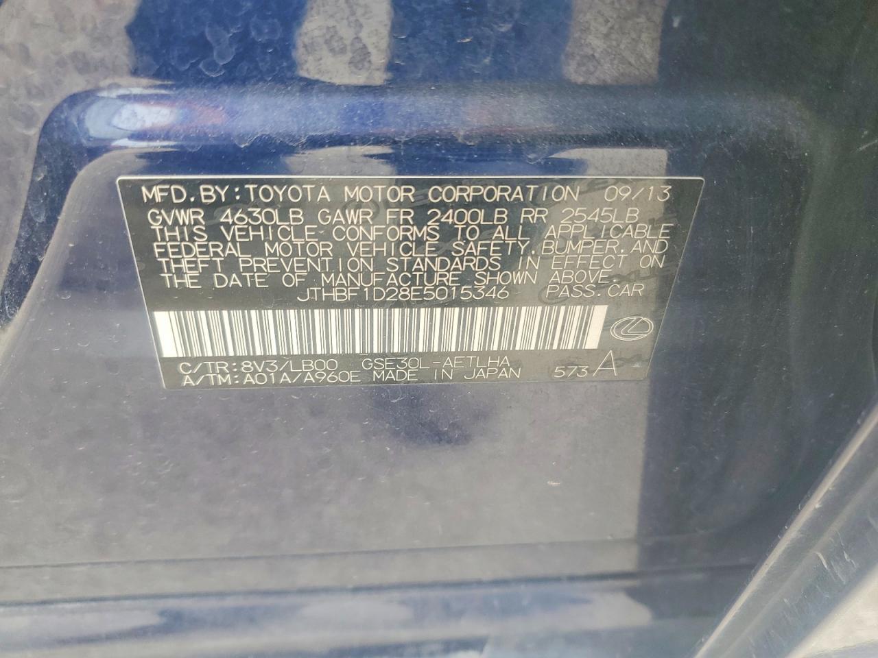 2014 Lexus Is 250 Blue vin: JTHBF1D28E5015346