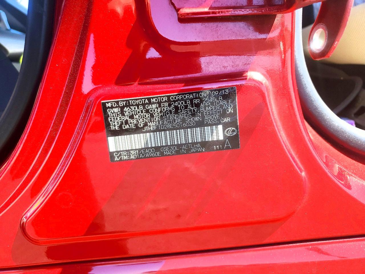 2014 Lexus Is 250 Red vin: JTHBF1D28E5016030