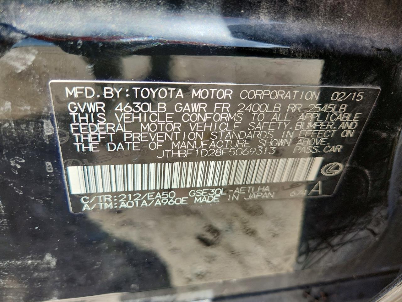2015 Lexus Is 250 Black vin: JTHBF1D28F5069313