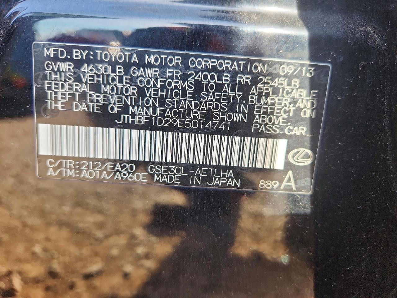 2014 Lexus Is 250 Black vin: JTHBF1D29E5014741
