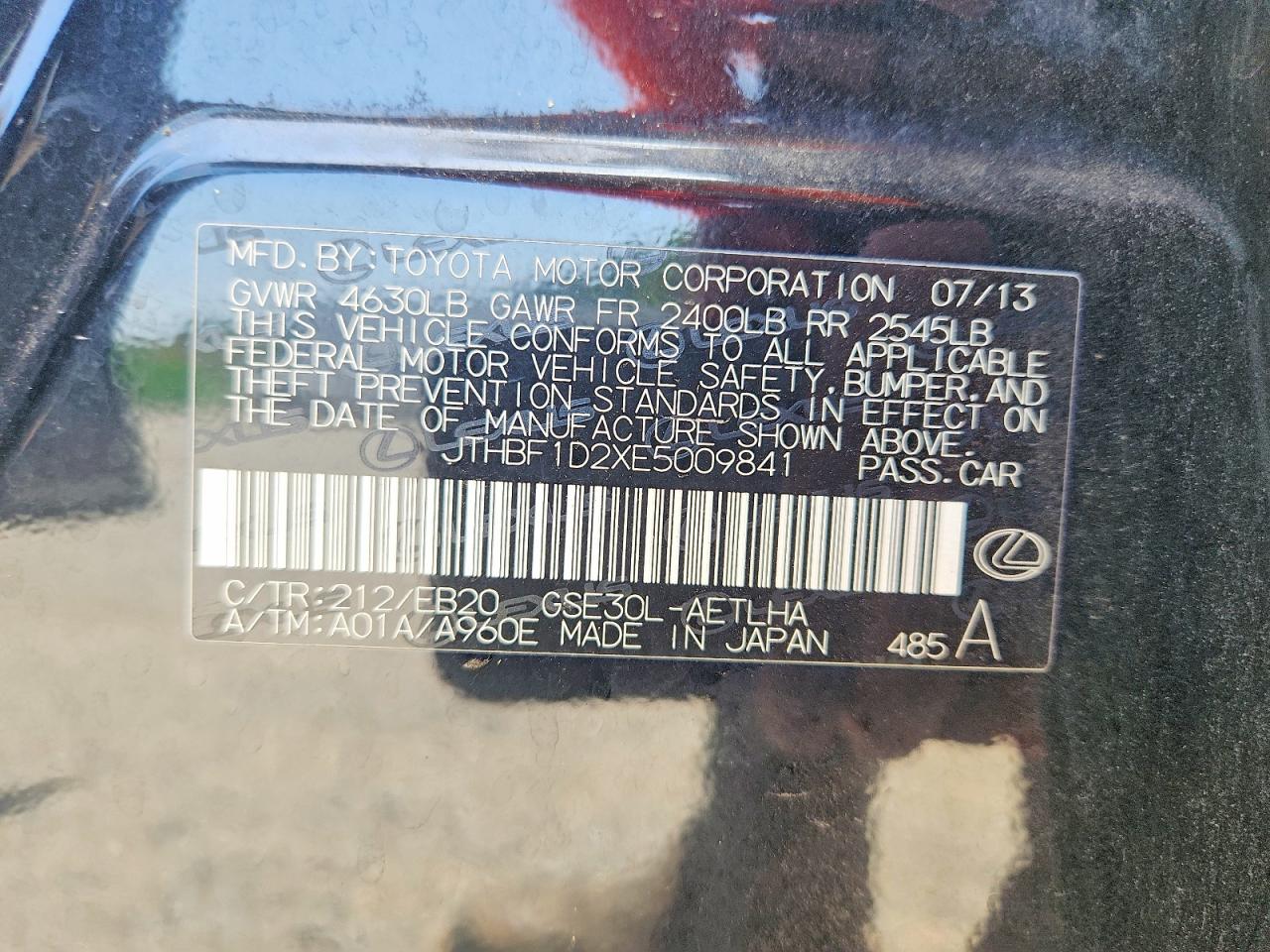 2014 Lexus Is 250 Black vin: JTHBF1D2XE5009841