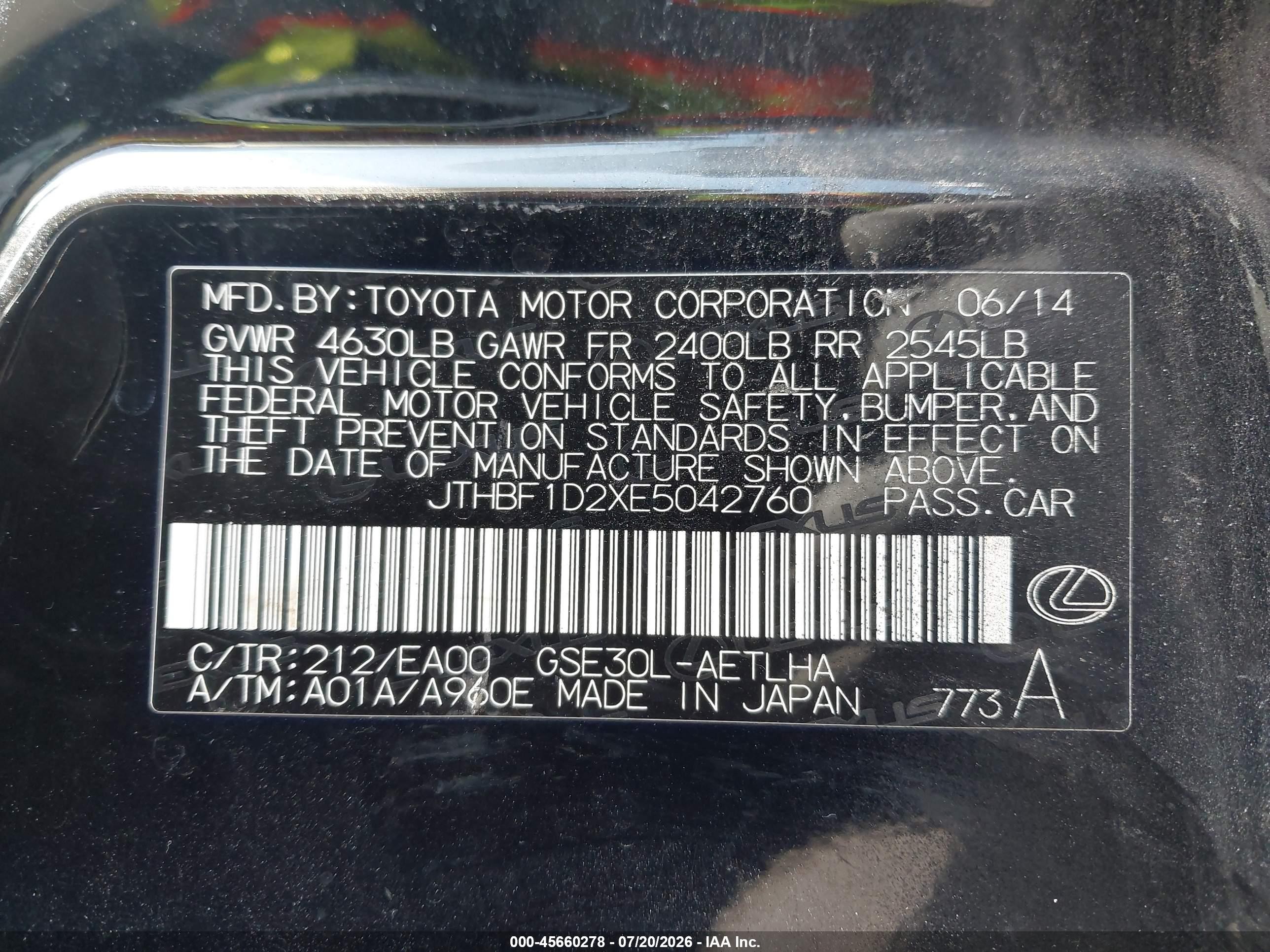 2014 Lexus Is 250 Black vin: JTHBF1D2XE5042760