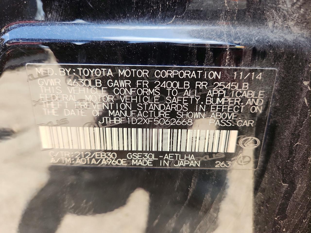 2015 Lexus Is 250 Black vin: JTHBF1D2XF5062668
