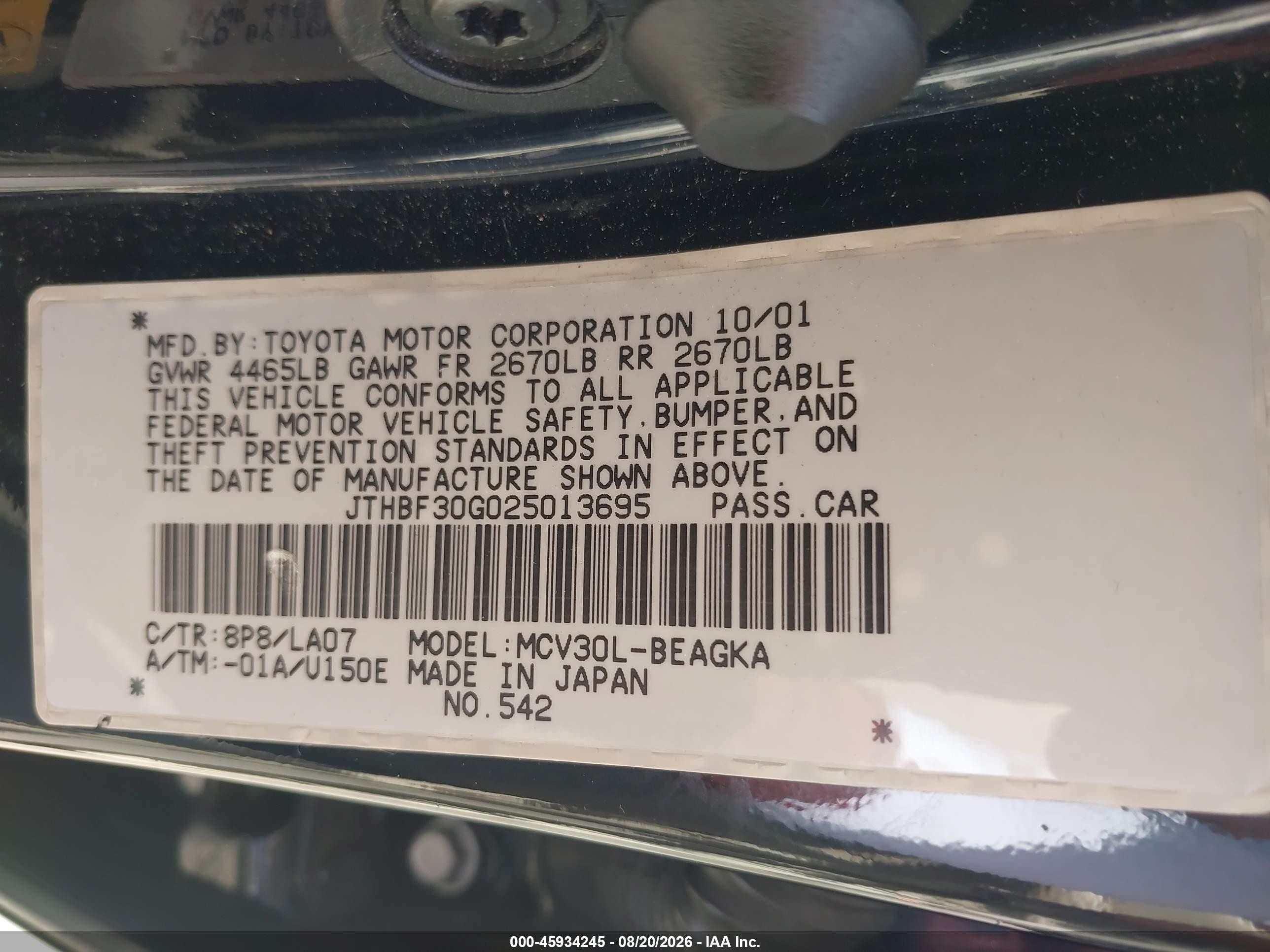 2002 Lexus Es 300 Черный vin: JTHBF30G025013695