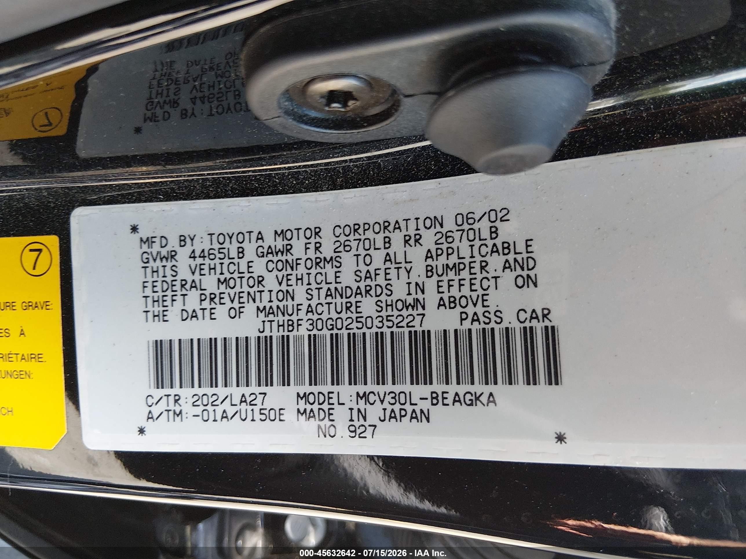 2002 Lexus Es 300   Black vin: JTHBF30G025035227