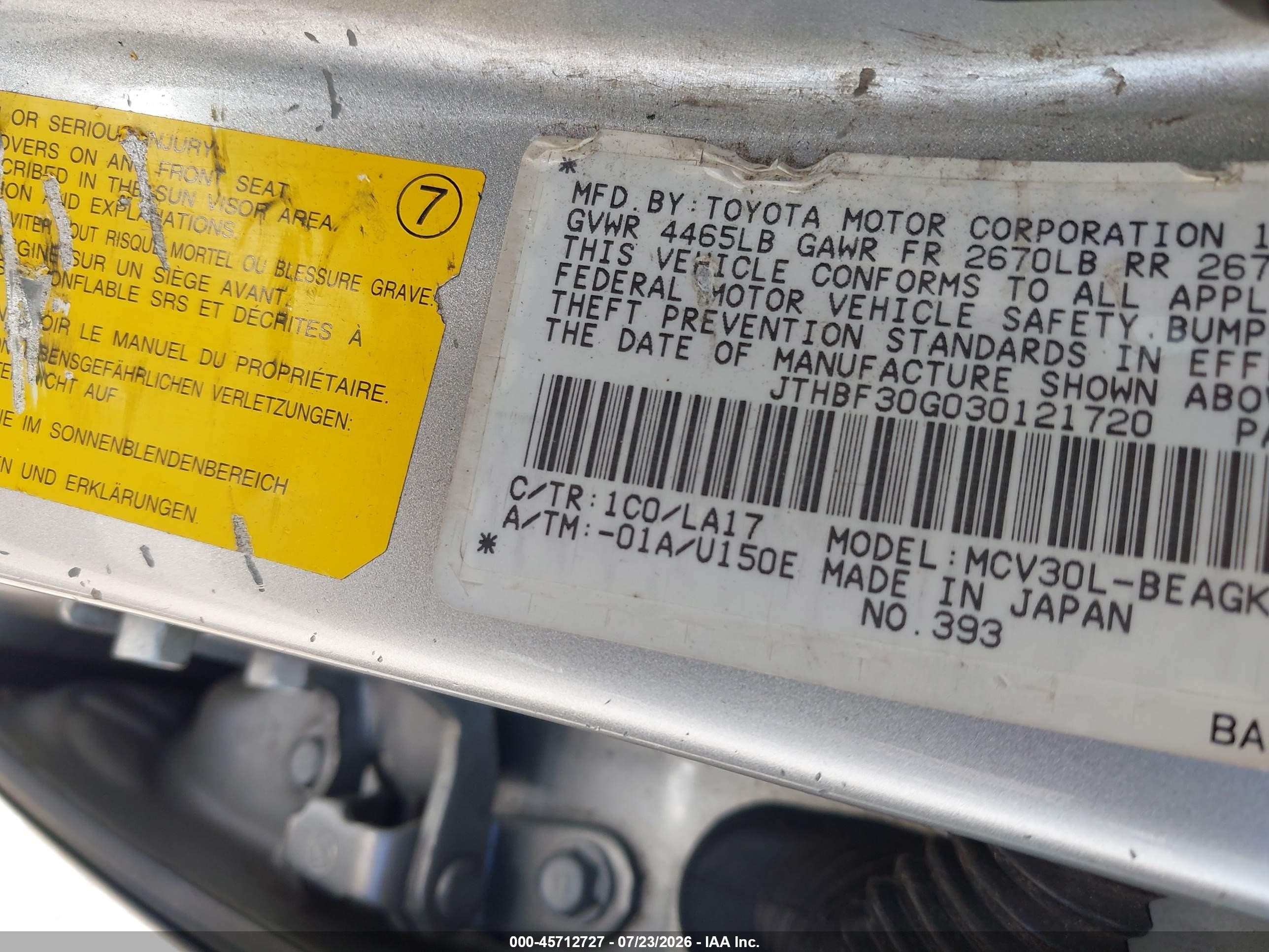 2003 Lexus Es 300   Gray vin: JTHBF30G030121720