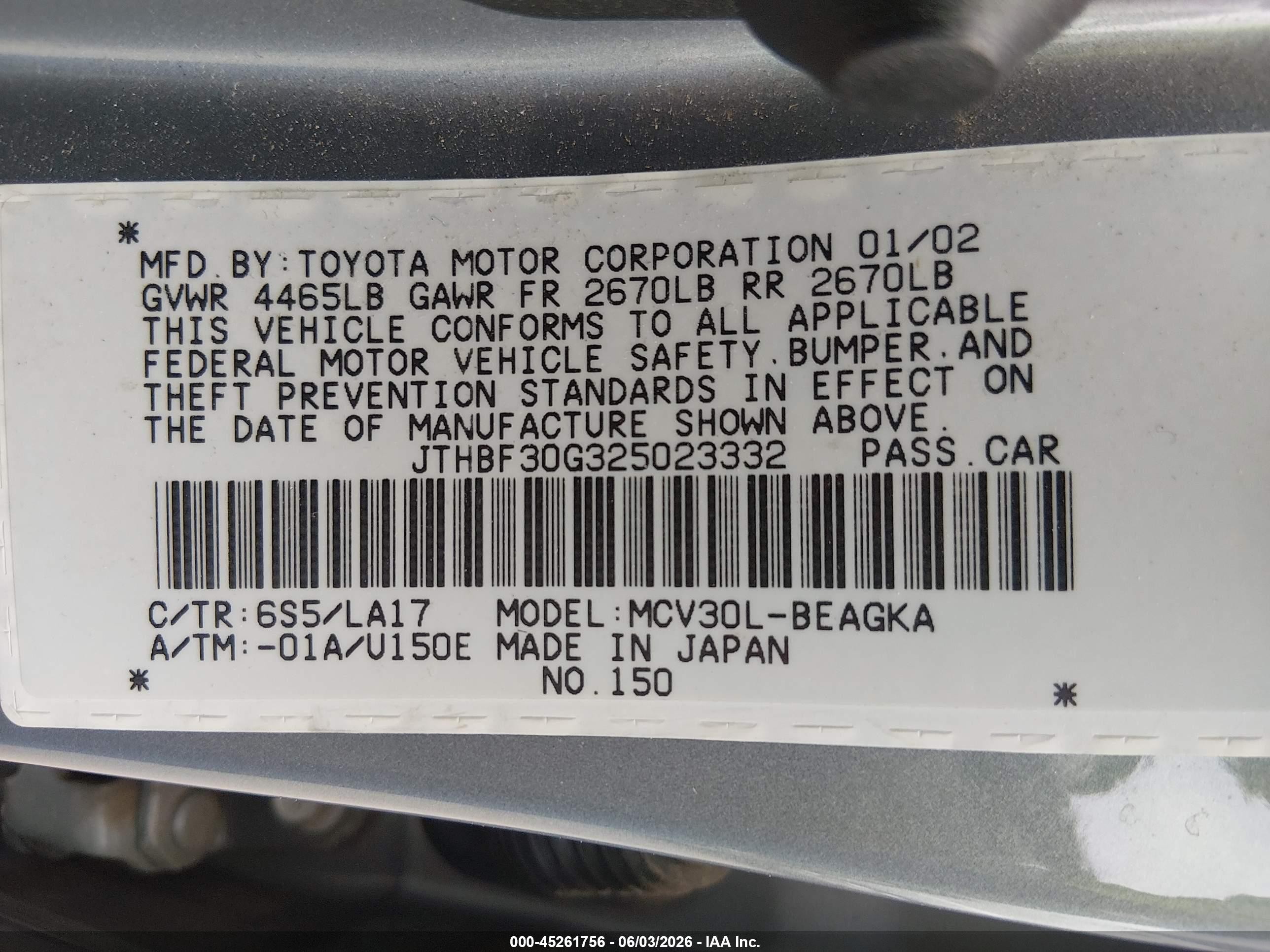 2002 Lexus Es 300   Gray vin: JTHBF30G325023332