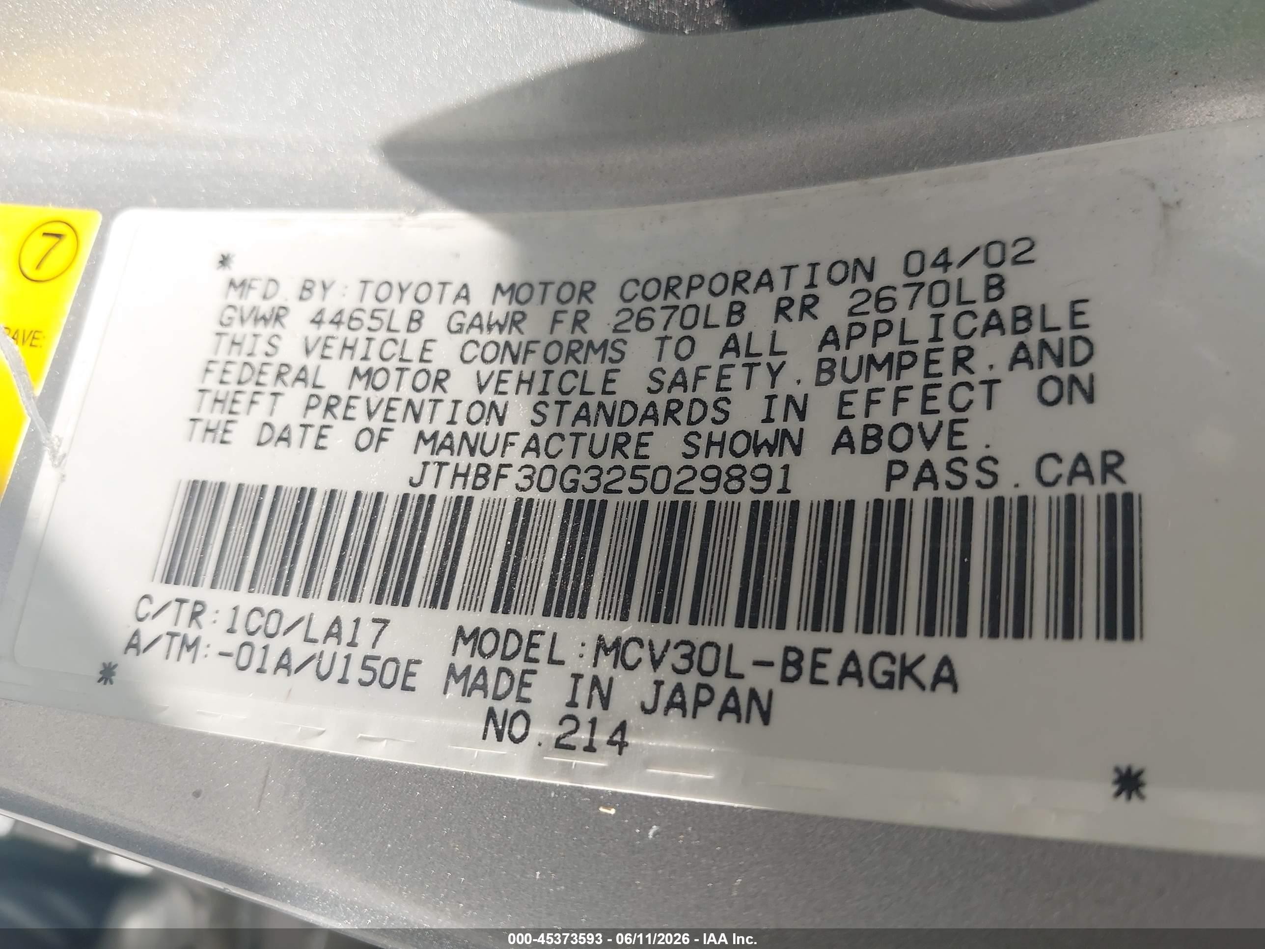 2002 Lexus Es 300 Gray vin: JTHBF30G325029891