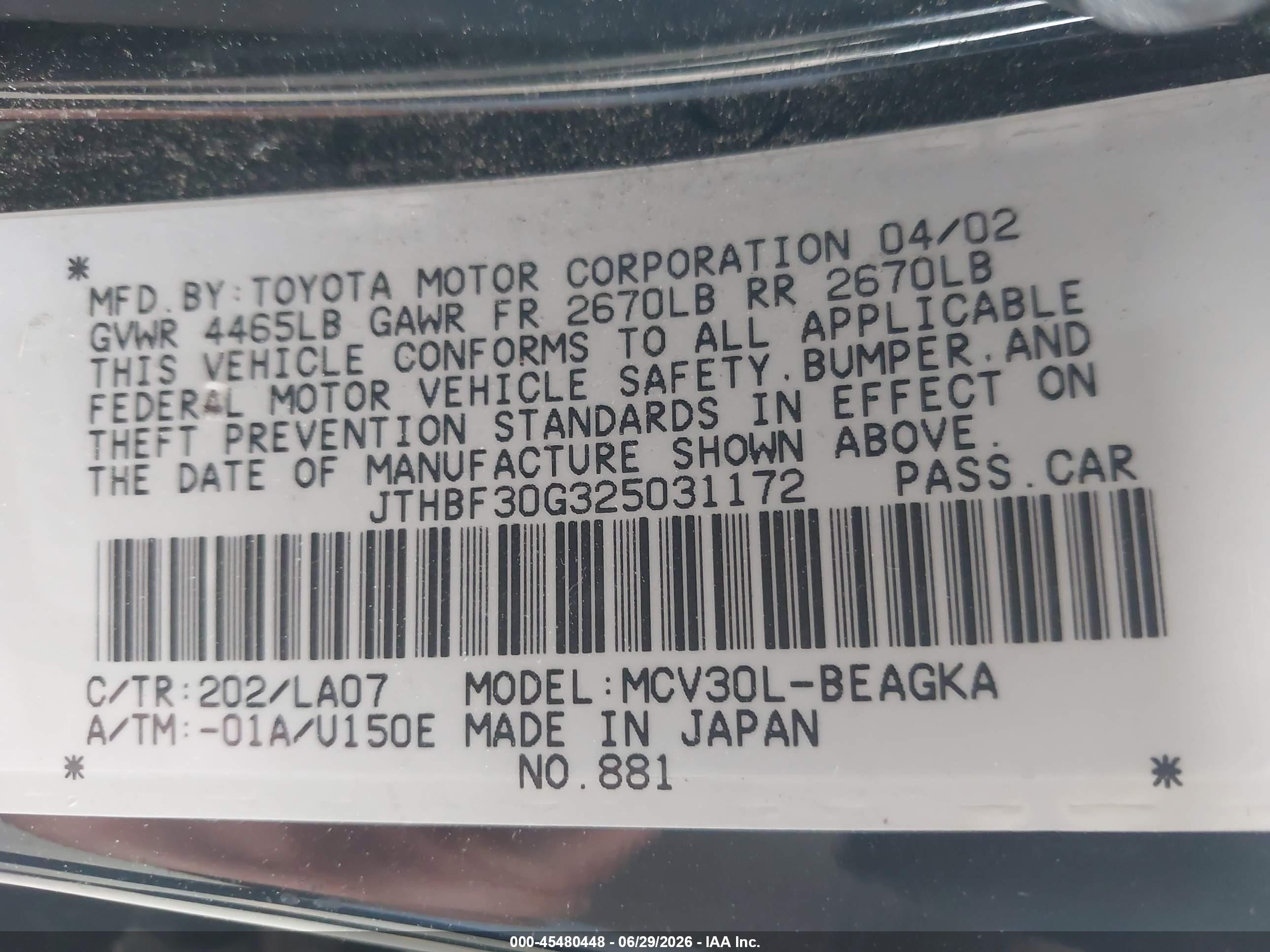 2002 Lexus Es 300   Black vin: JTHBF30G325031172