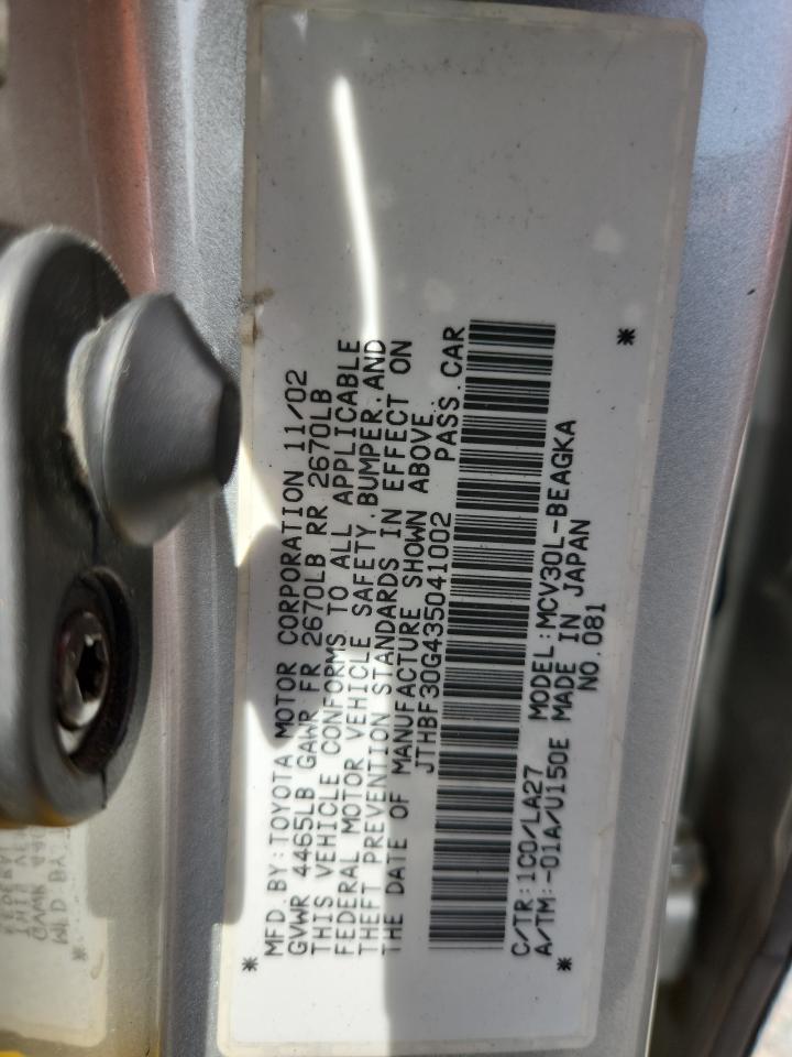 2003 Lexus Es 300 Silver vin: JTHBF30G435041002