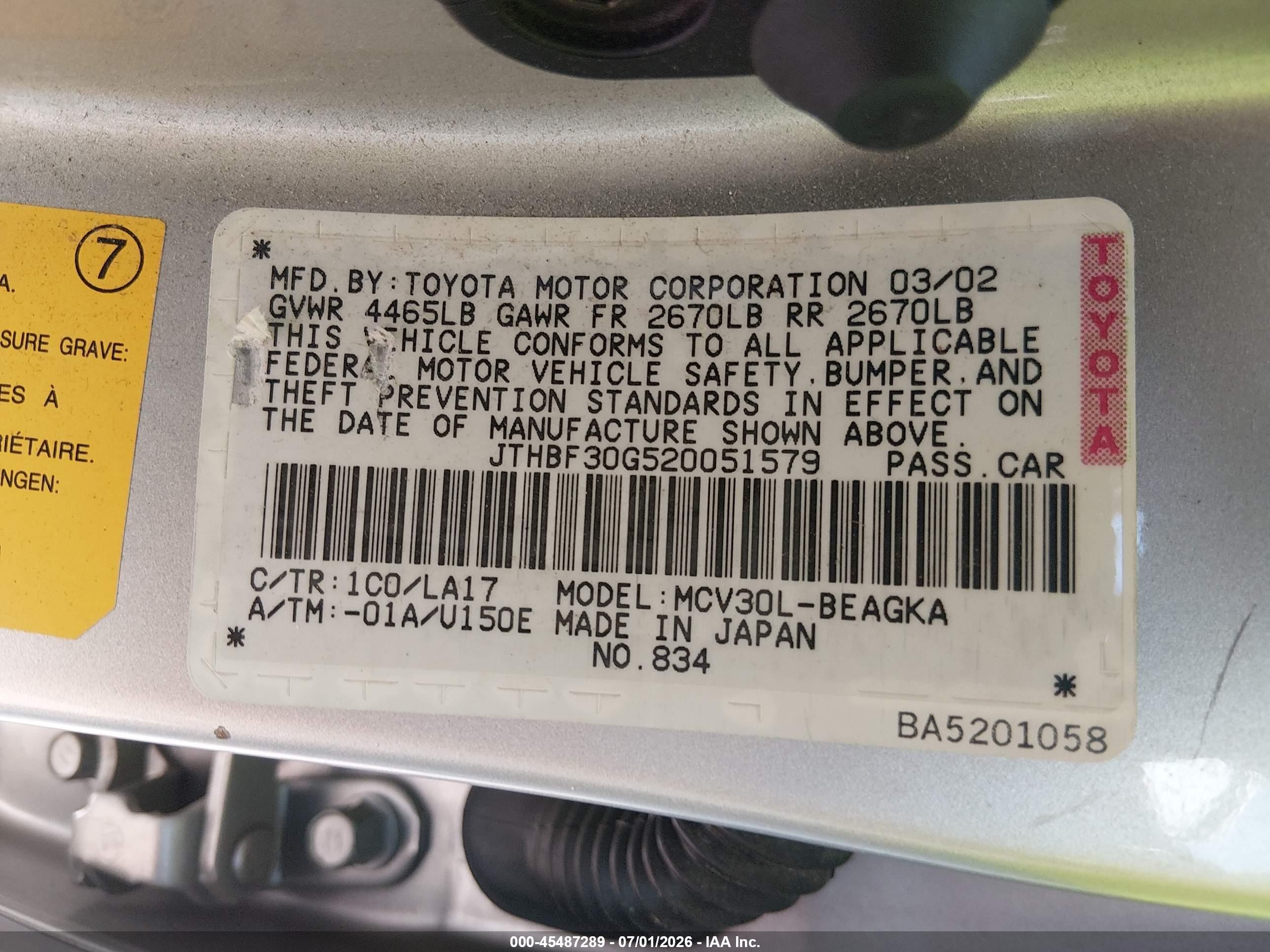 2002 Lexus Es 300   Silver vin: JTHBF30G520051579