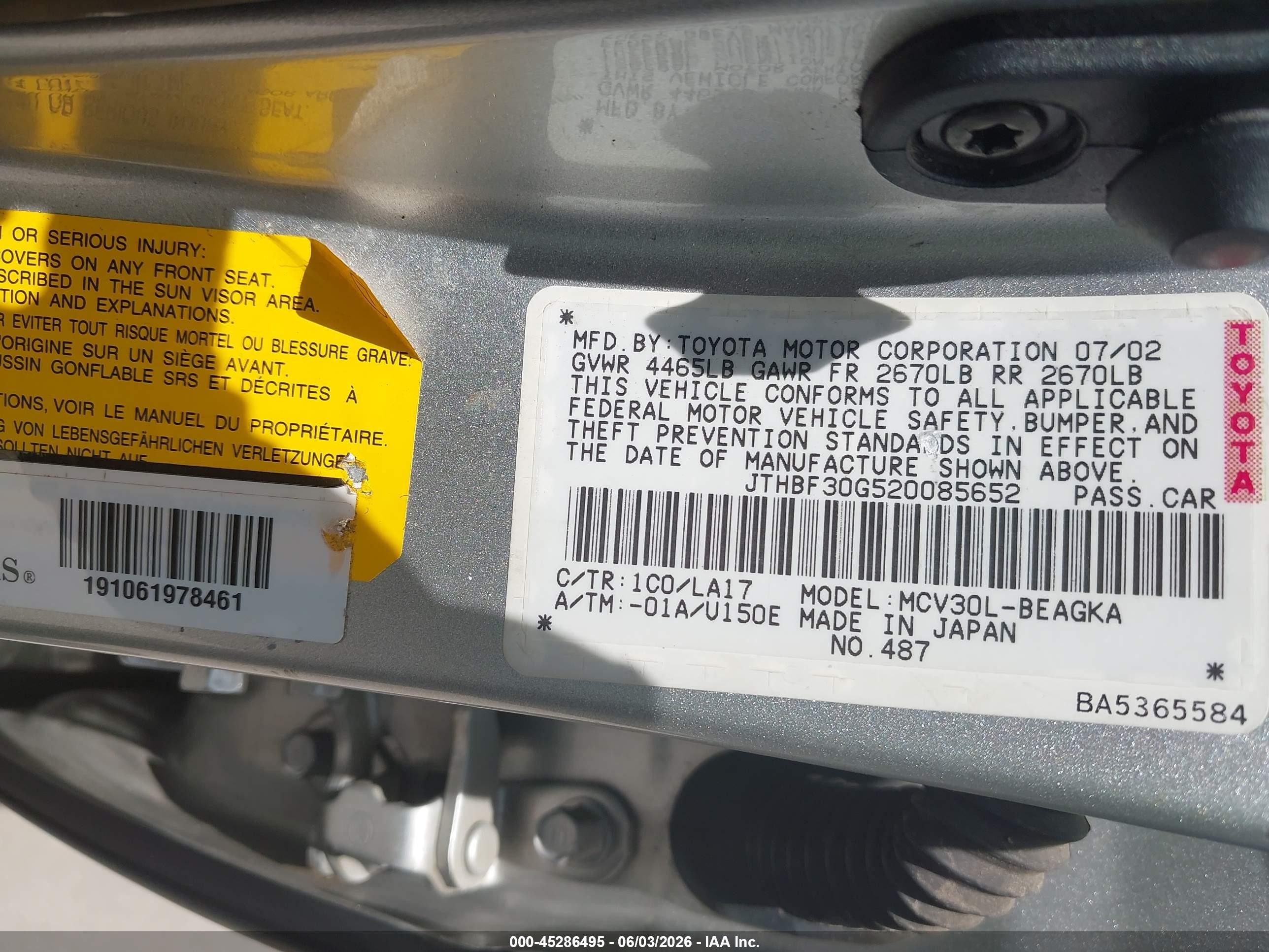 2002 Lexus Es 300 Silver vin: JTHBF30G520085652