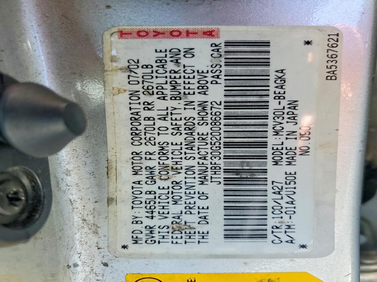 2002 Lexus Es 300 Silver vin: JTHBF30G520086672