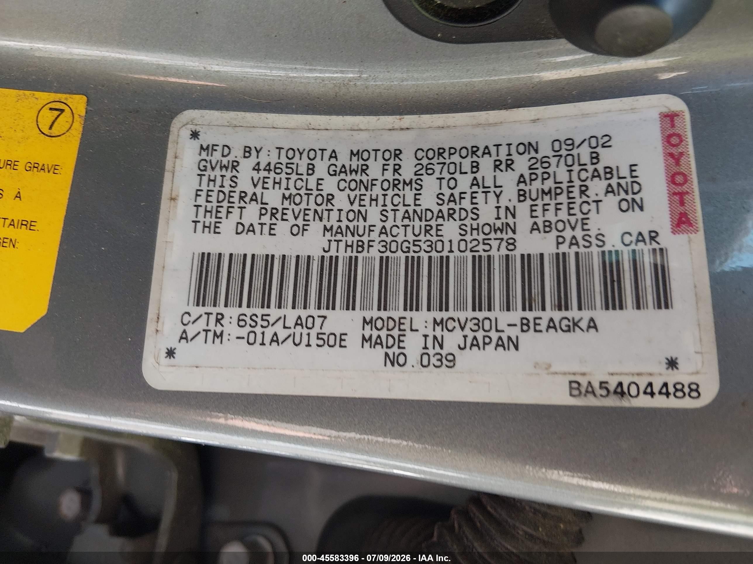 2003 Lexus Es 300 Silver vin: JTHBF30G530102578