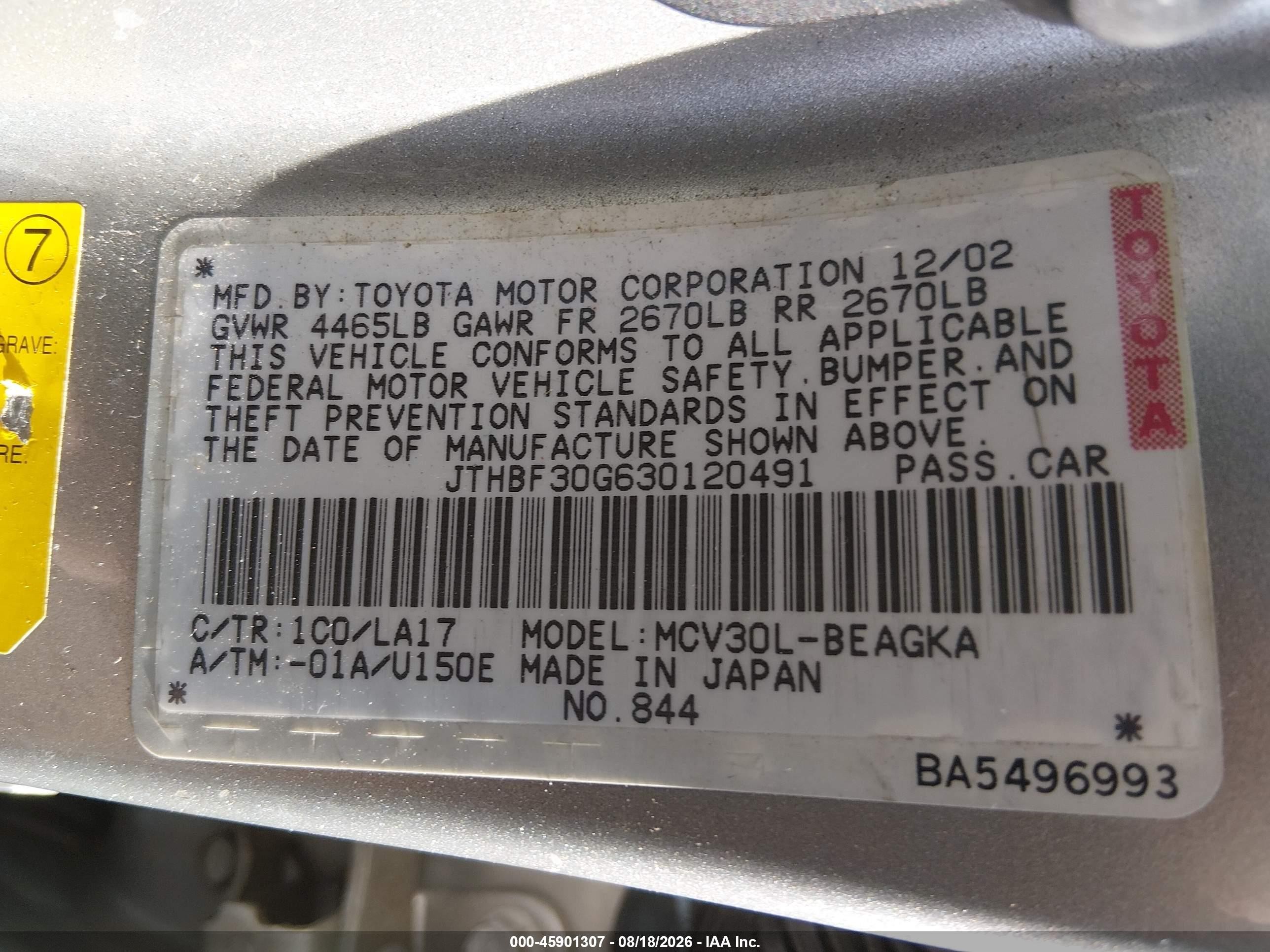 2003 Lexus Es 300 Silver vin: JTHBF30G630120491