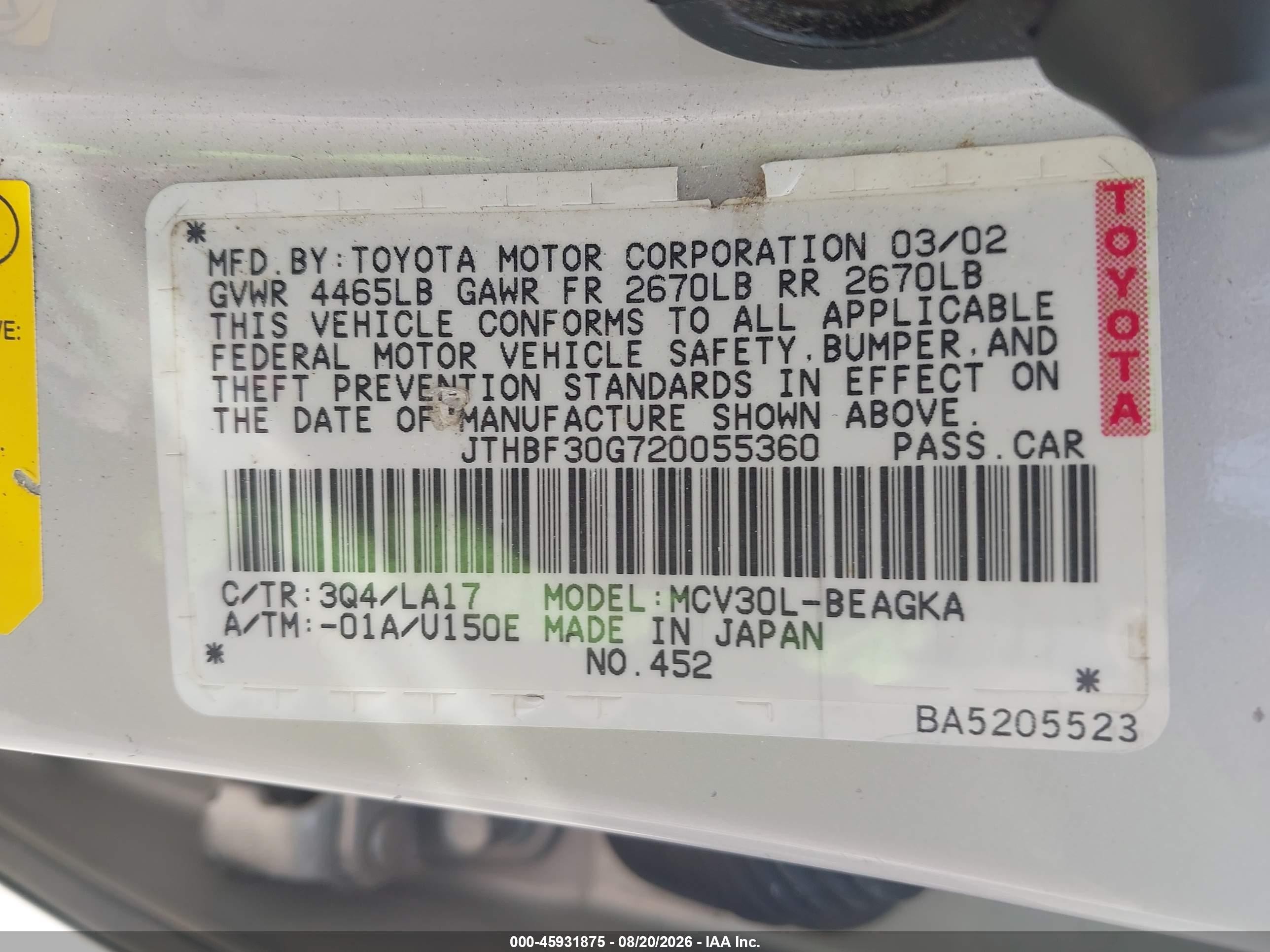 2002 Lexus Es 300   Silver vin: JTHBF30G720055360