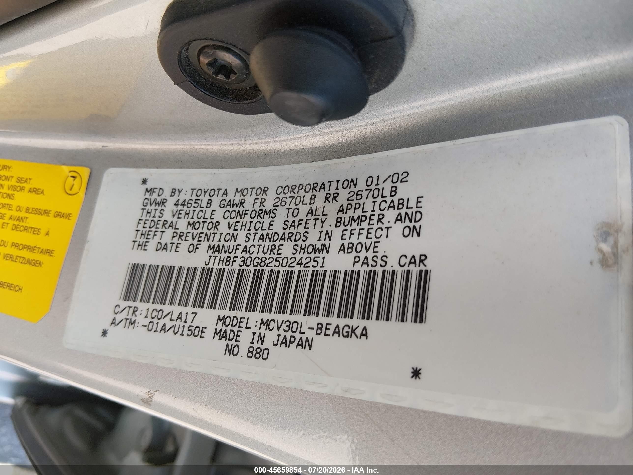 2002 Lexus Es 300 Silver vin: JTHBF30G825024251