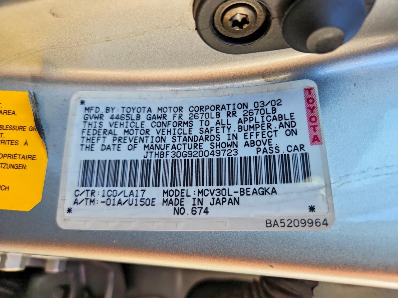 2002 Lexus Es 300 Silver vin: JTHBF30G920049723