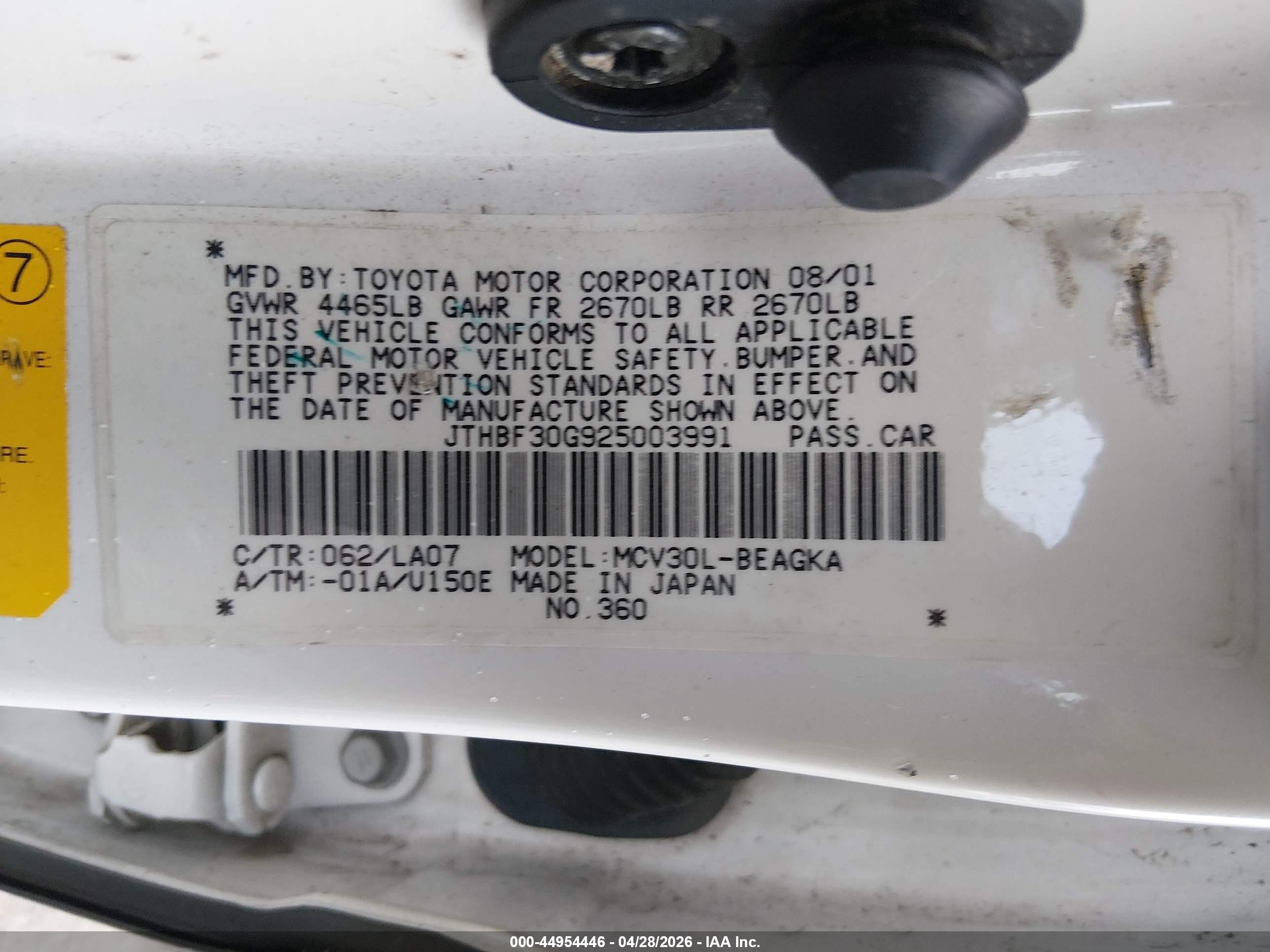 2002 Lexus Es 300 White vin: JTHBF30G925003991