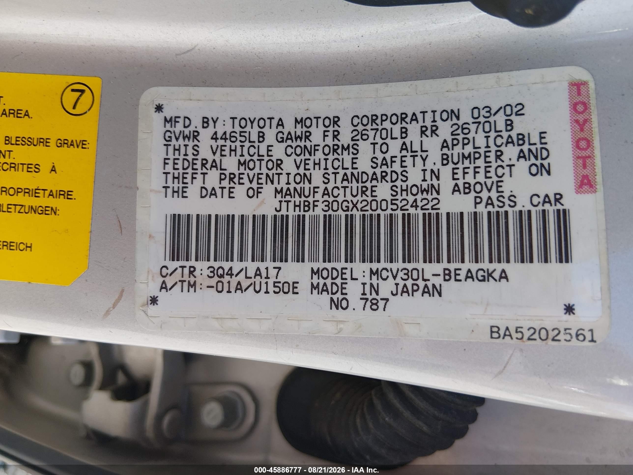 2002 Lexus Es 300 Gold vin: JTHBF30GX20052422