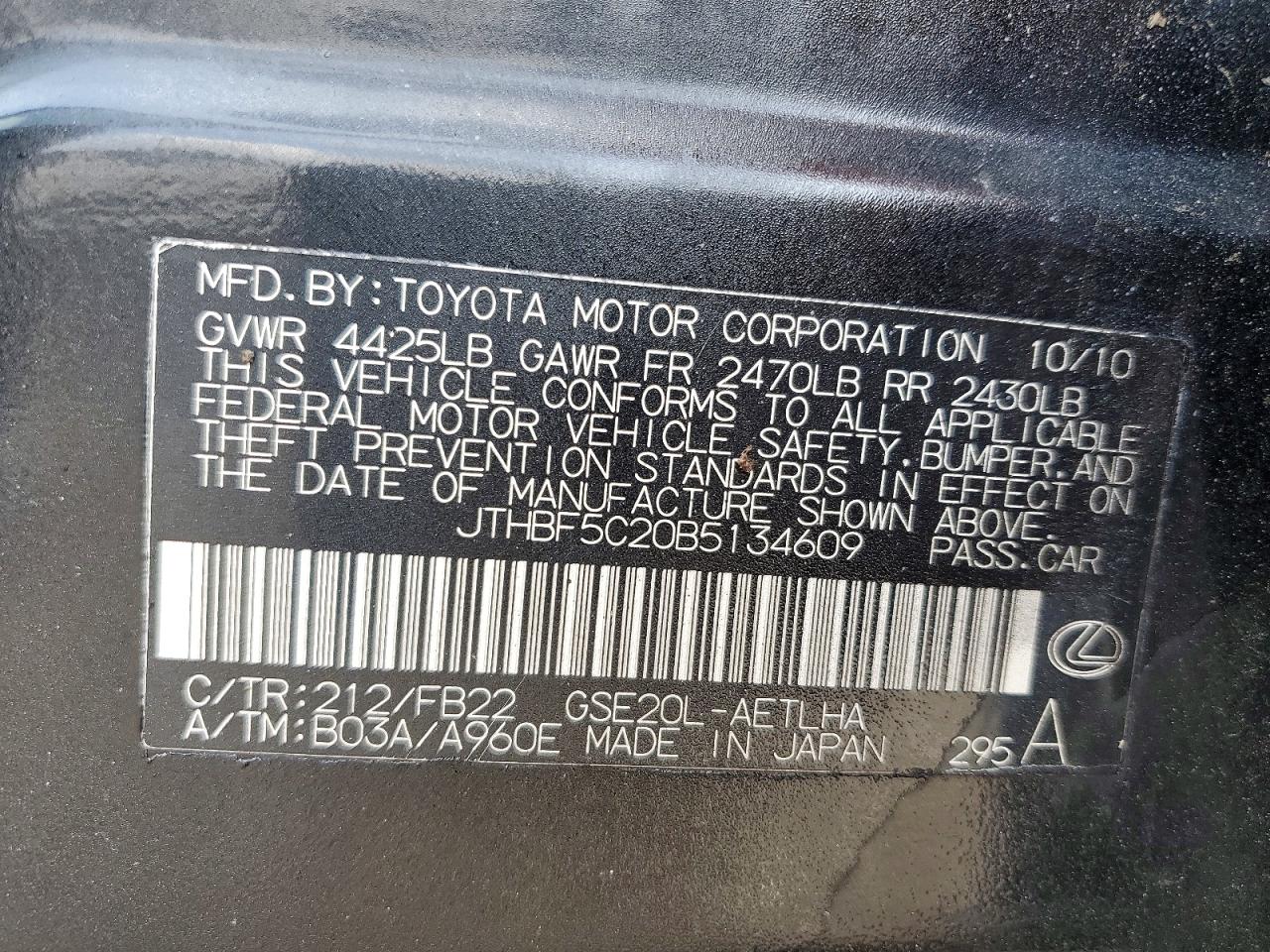 2011 Lexus Is 250 Black vin: JTHBF5C20B5134609