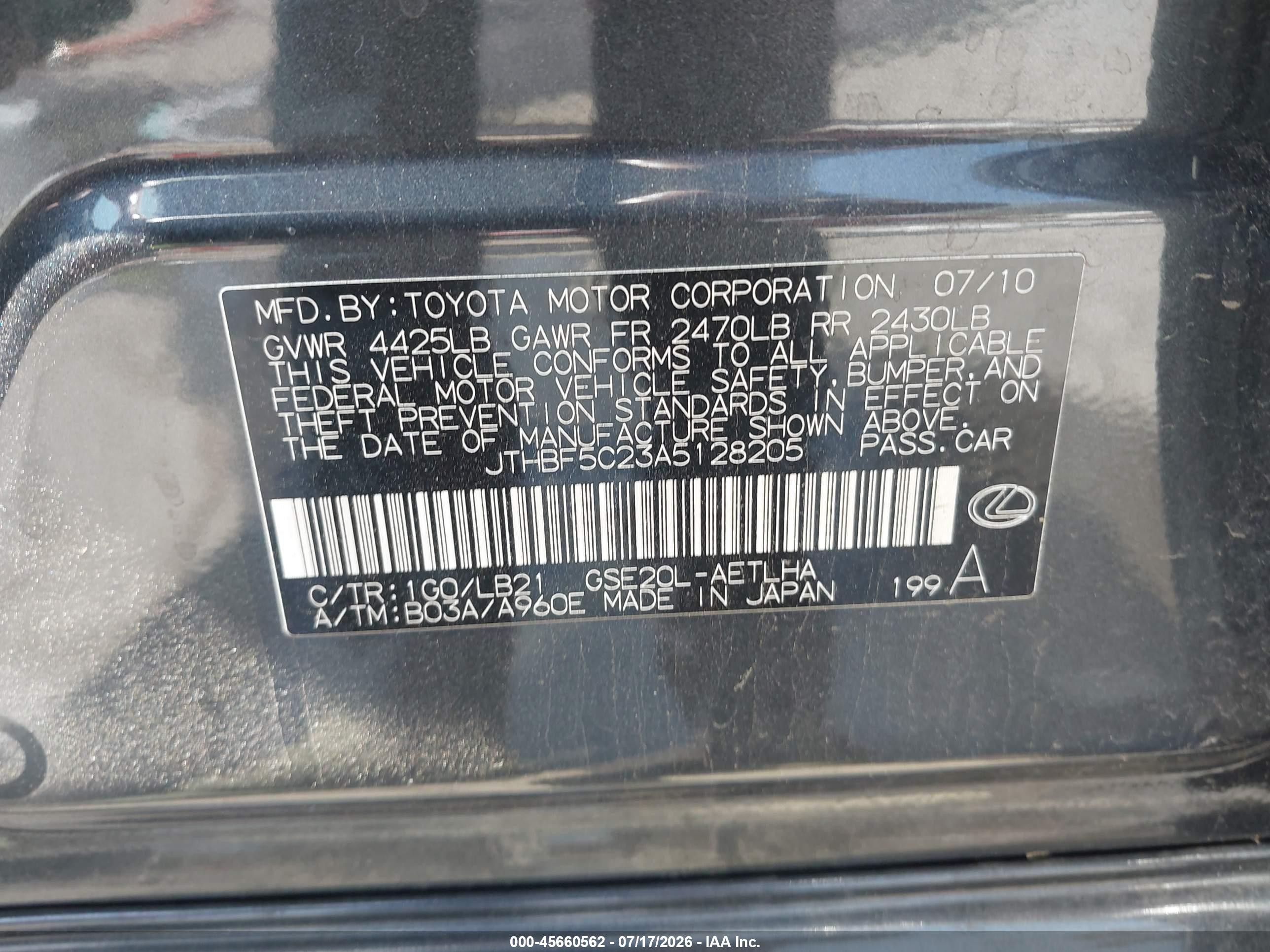 2010 Lexus Is 250   Gray vin: JTHBF5C23A5128205