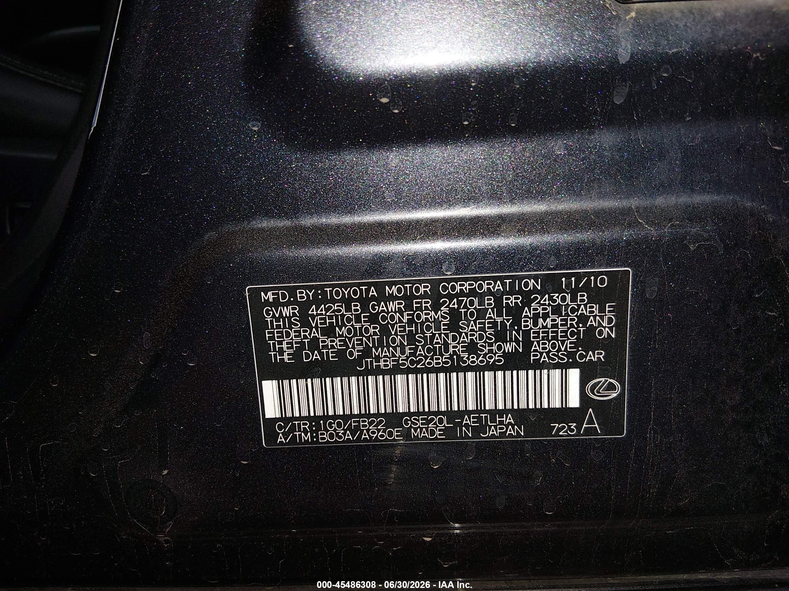 2011 Lexus Is 250   Silver vin: JTHBF5C26B5138695