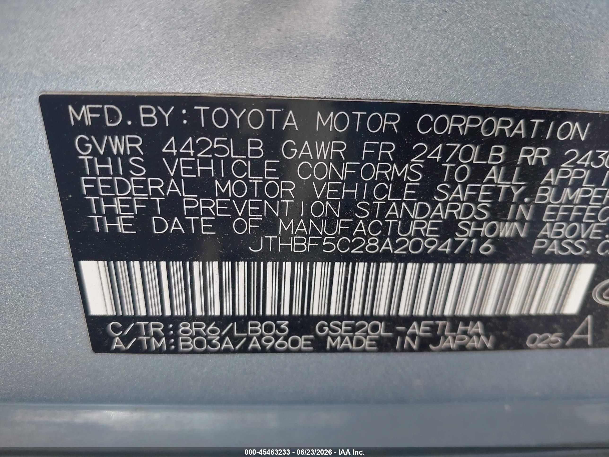 2010 Lexus Is 250   Blue vin: JTHBF5C28A2094716