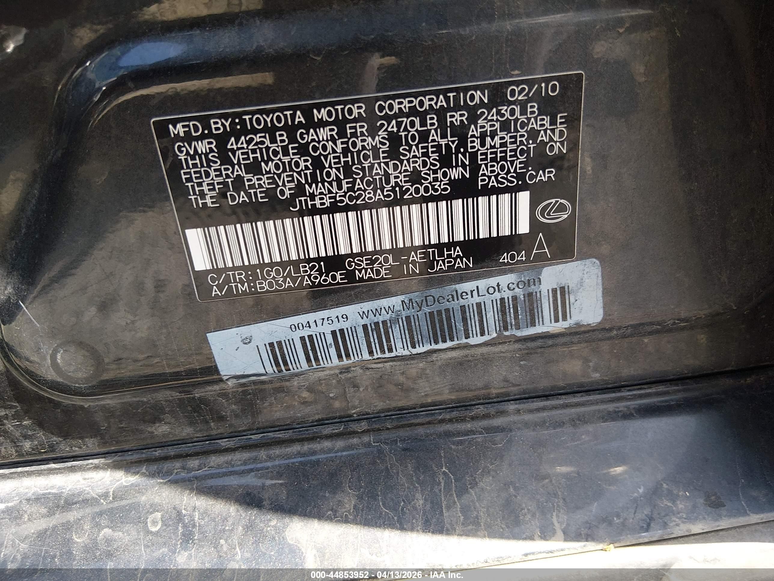 2010 Lexus Is 250   Gray vin: JTHBF5C28A5120035