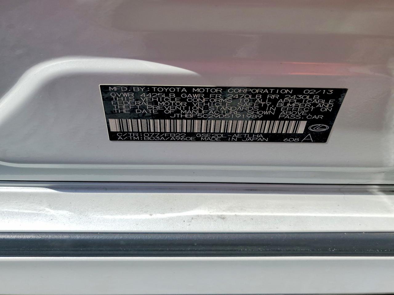 2013 Lexus Is 250 White vin: JTHBF5C29D5191989
