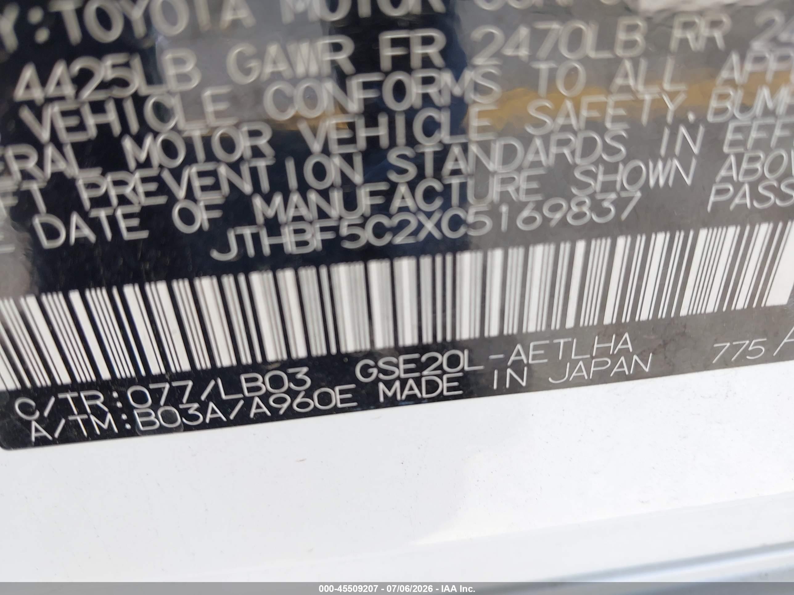 2012 Lexus Is 250   White vin: JTHBF5C2XC5169837