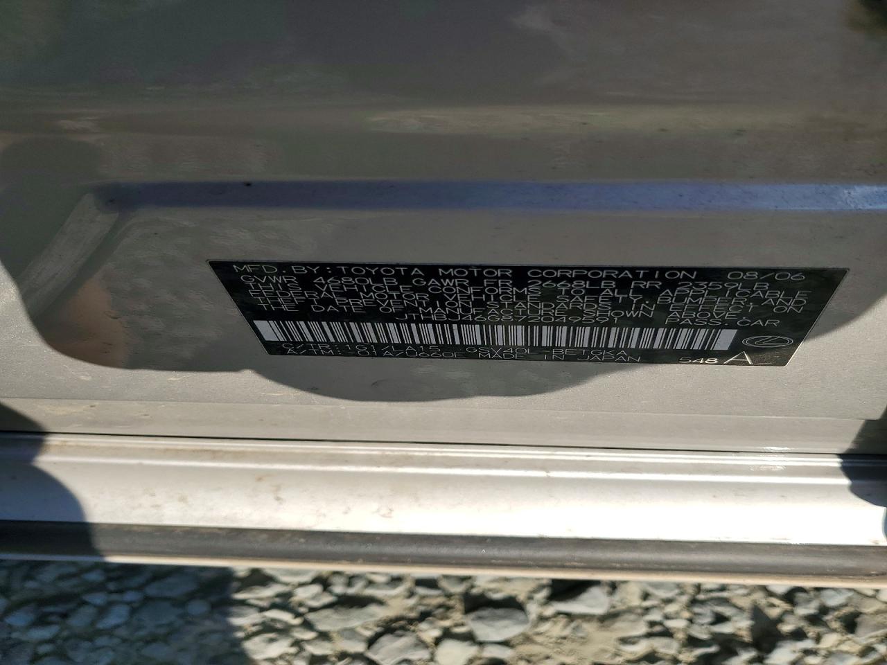 2007 Lexus Es 350 Silver vin: JTHBJ46G872049591