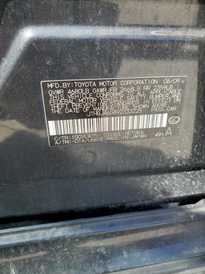 2009 Lexus Es 350 Black vin: JTHBJ46G892333225