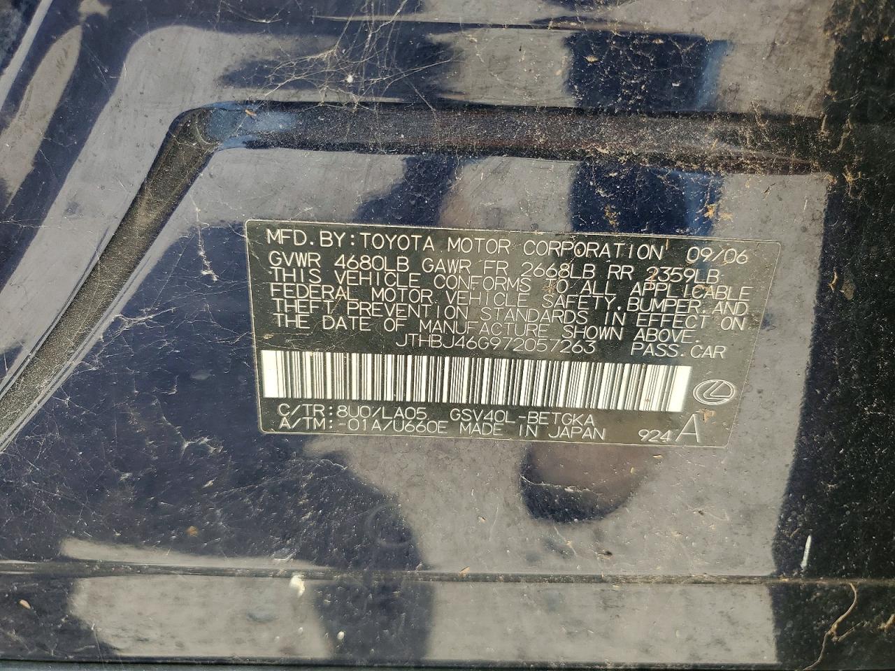 2007 Lexus Gs Blue vin: JTHBJ46G972057263